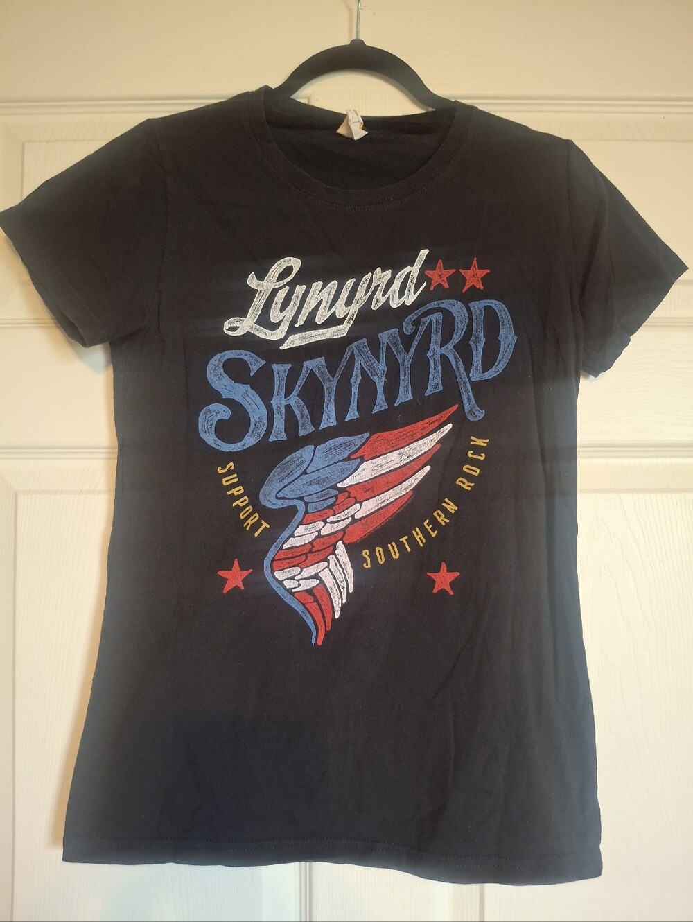 Lynyrd Skynyrd Black Graphic Tee with Red, Blue, White Accents